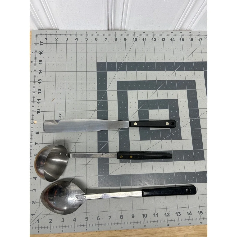 Vintage Kitchen Utensils Stainless Steel Riveted 3pc Flint Spoon‎ Ladle Spatula